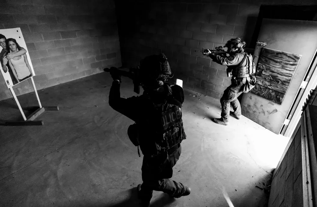 two officers during hostage rescue scenario in training course