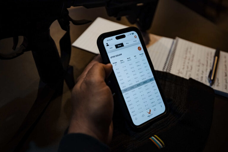 Law enforcement student using ballistic app during LPVO instructor training course by High Threat Training Group.