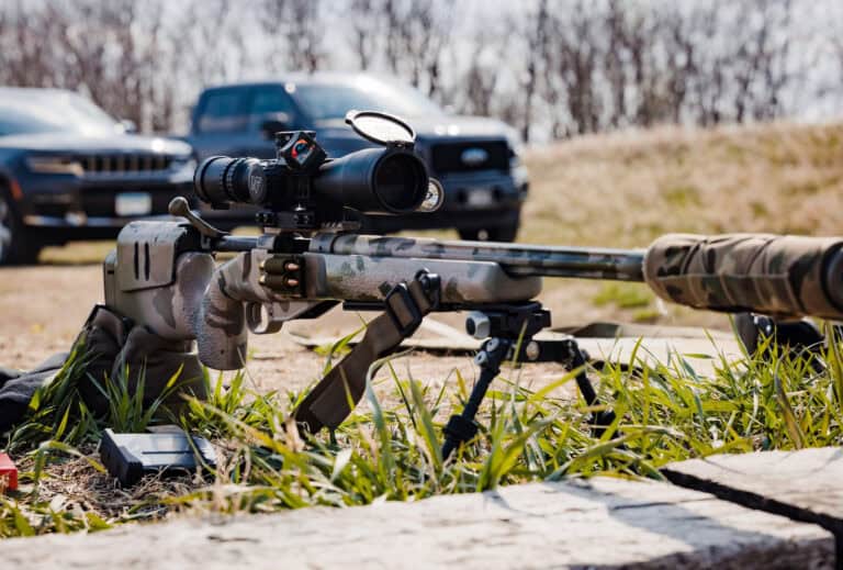 Sniper rifle on a bipod during HTTG Law Enforcement Basic Sniper training in Searsboro, Iowa.